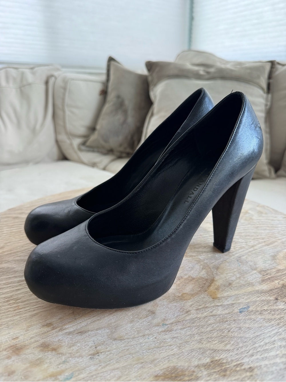 LOEFFLER RANDALL Black Leather Block Heel Pump Size 8